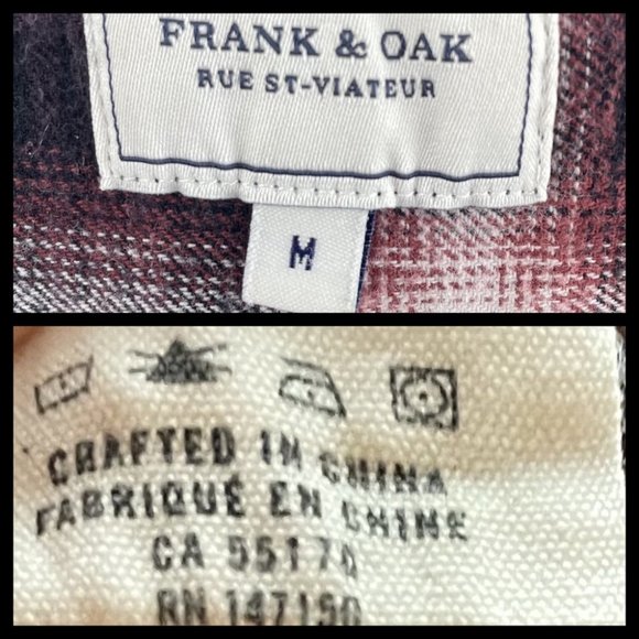 Frank & Oak Men’s Flannel Over Shirt in Red Black & White Plaid Size Medium - Picture 12 of 12
